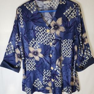 Blair Boutique Vintage Rayon Floral Button Up Blouse Women's Size L